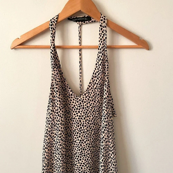 Zara Heart Print Halter Dress Beige Black Size Small - Picture 6 of 8